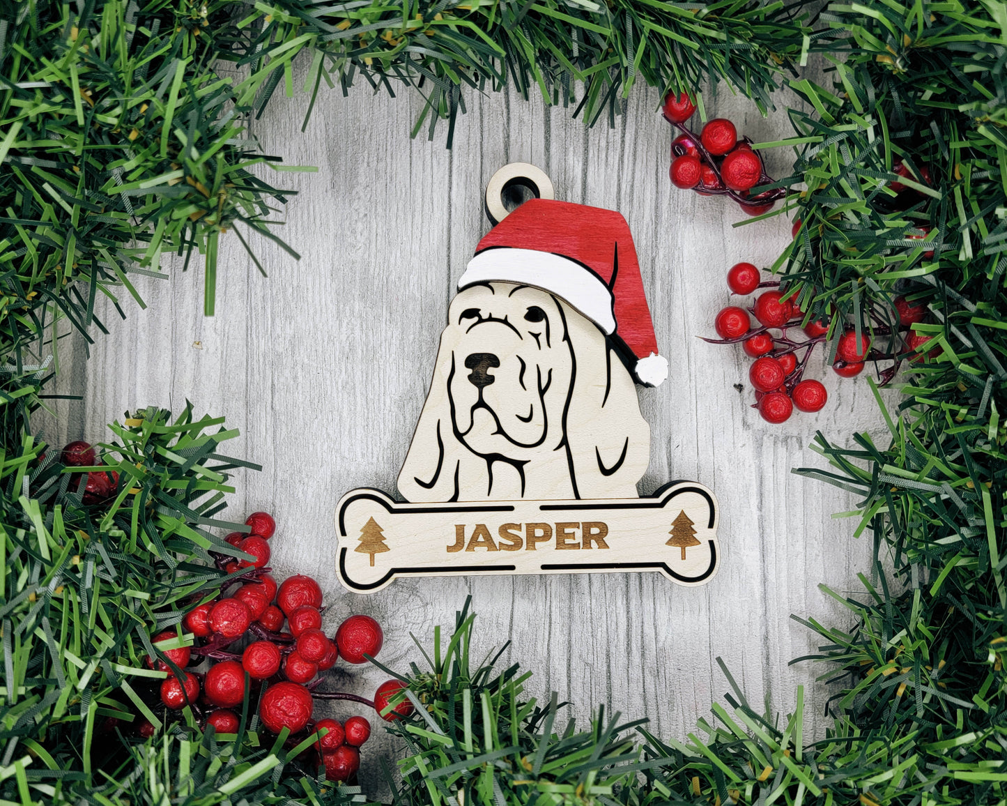 Bloodhound Santa Hat Dog Ornament