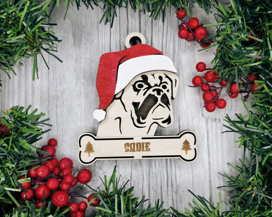 Boxer Santa Hat Dog Ornament