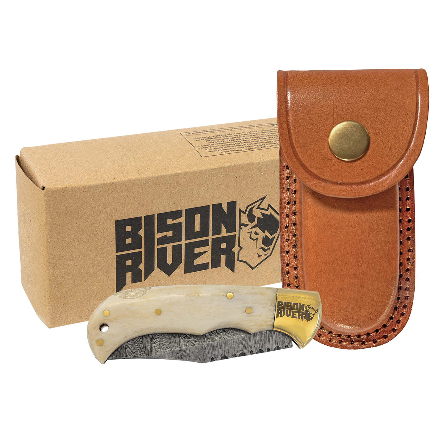 Bison River Kinfe with Damascus Steel Blade (Folding and Fixed Blade