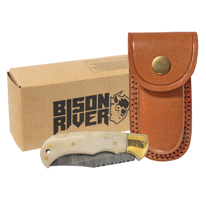 Bison River Kinfe with Damascus Steel Blade (Folding and Fixed Blade