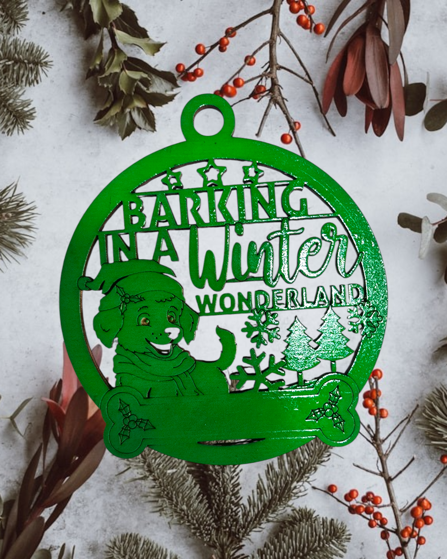 Pawsome Ornament - Barking in a Winter Wonderland