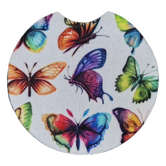 Butterflies Round Neoprene Car Coaster (Set of 2)