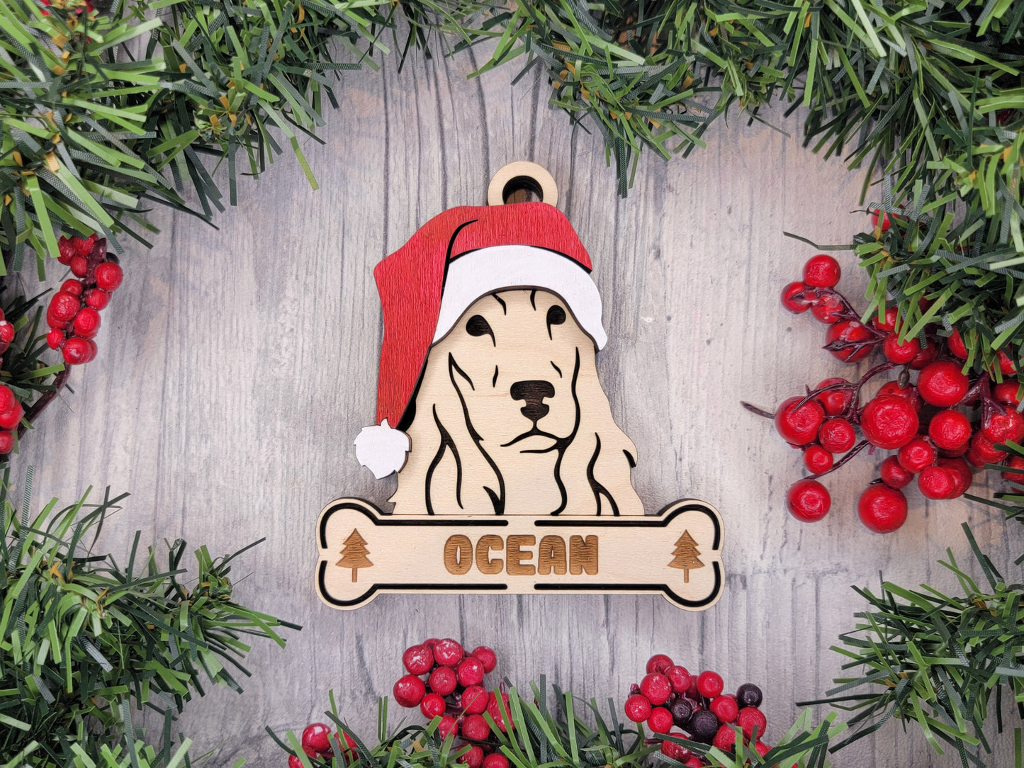 Cocker Spaniel Santa Hat Dog Ornament