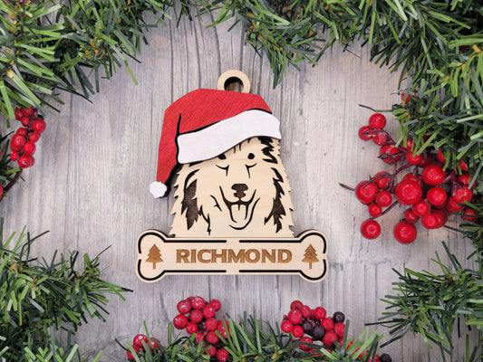 Collie Santa Hat Dog Ornament