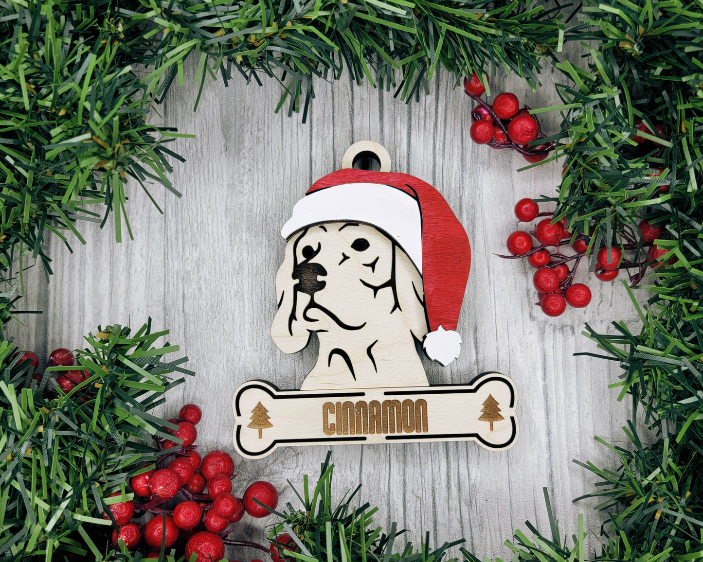 Coonhound Santa Hat Dog Ornament