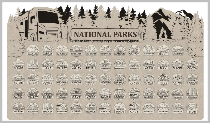 Class A Camper Theme National Park Tracker with Tokens