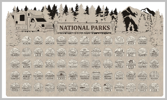 Class B Camper Theme National Park Tracker with Tokens