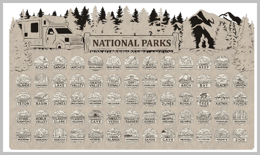 Class B Camper Theme National Park Tracker with Tokens