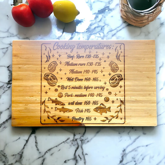 Large Bamboo Cutting Board with Cooking Temperatures