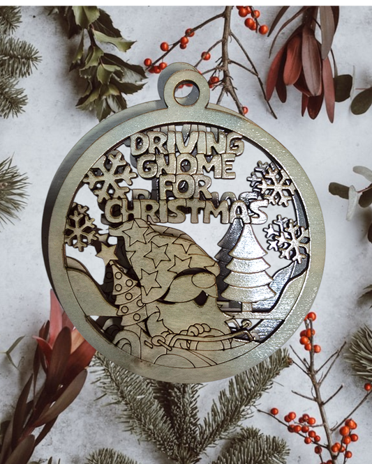 Christmas Fun Pun Ornament - Driving Gnome for Christmas