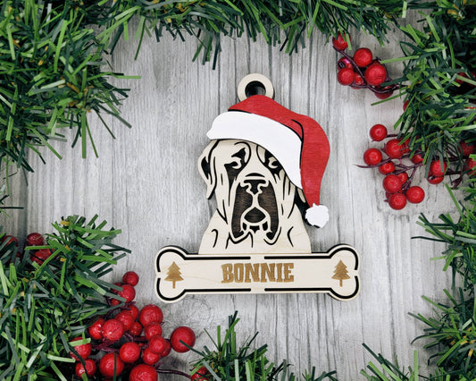 English Mastiff Santa Hat Dog Ornament