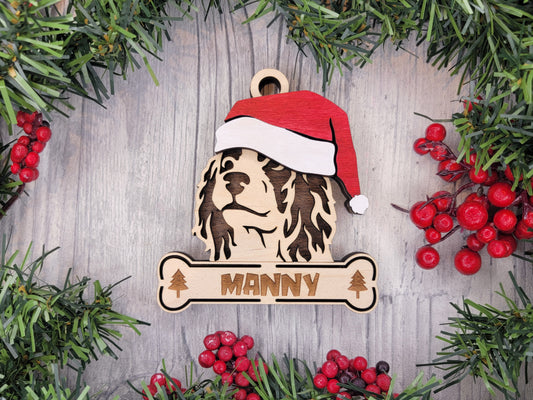 English Spring Spaniel Santa Hat Dog Ornament