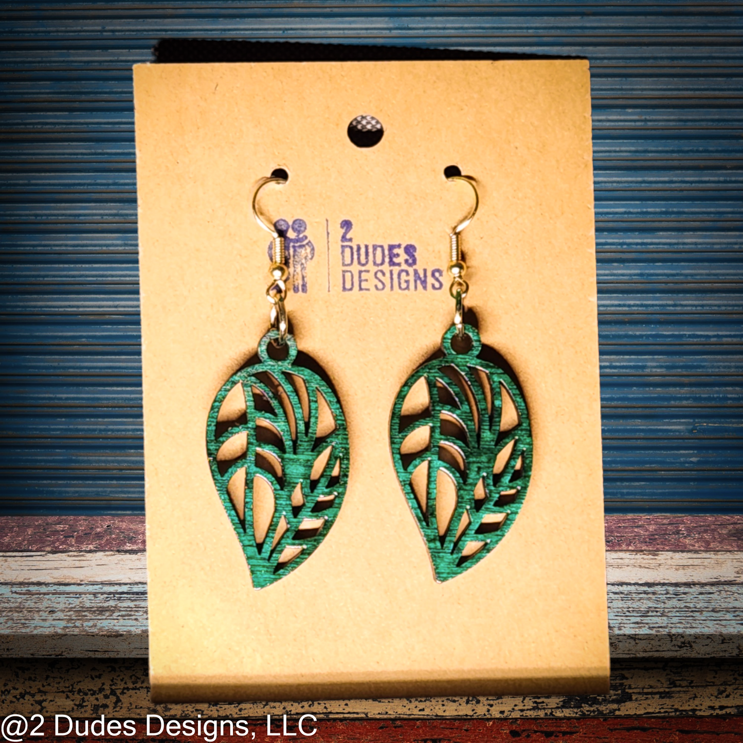 Baltic Birch, Green, Tropical Leaf Dangle Earrings