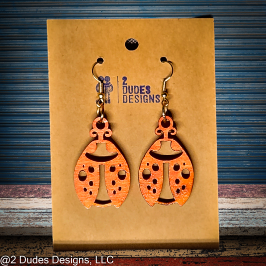 Baltic Birch Lady Bug Dangle Earrings