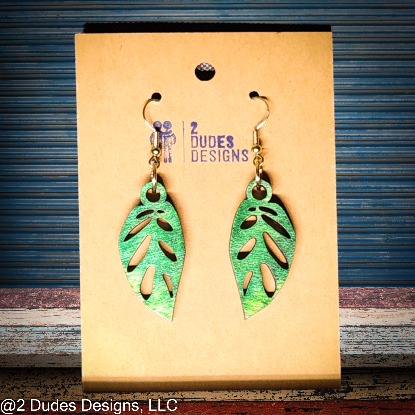 Baltic Birch, Green, Tropical Plant Dangle Earrings