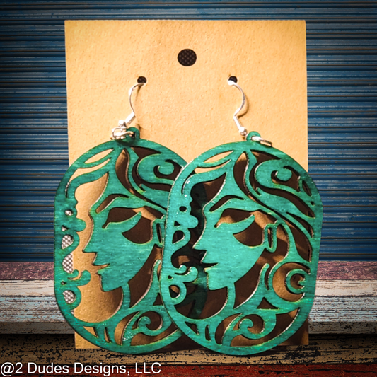 Green Oval Woman Earrings