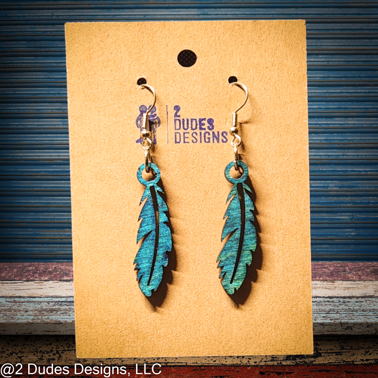 Baltic Birch Blue Feather Earrings