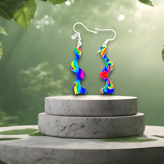 Groovy Rainbow Pattern Dangle Earrings