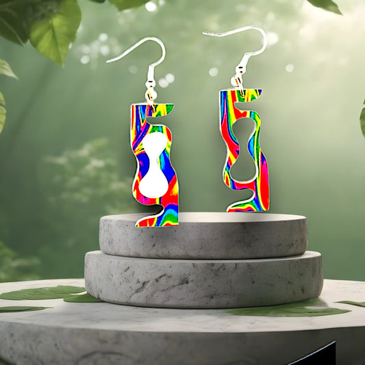 Groovy Rainbow Pattern Dangle Earrings