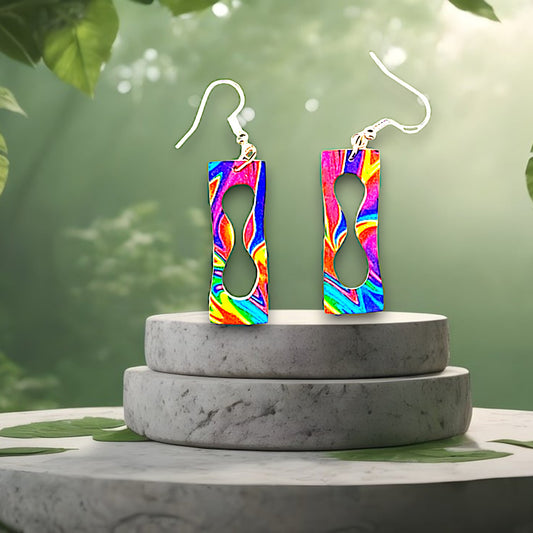 Groovy Rainbow Pattern Dangle Earrings