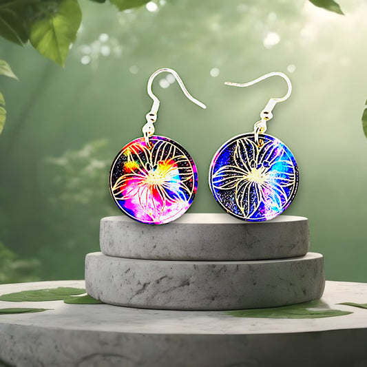 Round Boho Multi-Color Flower Earrings