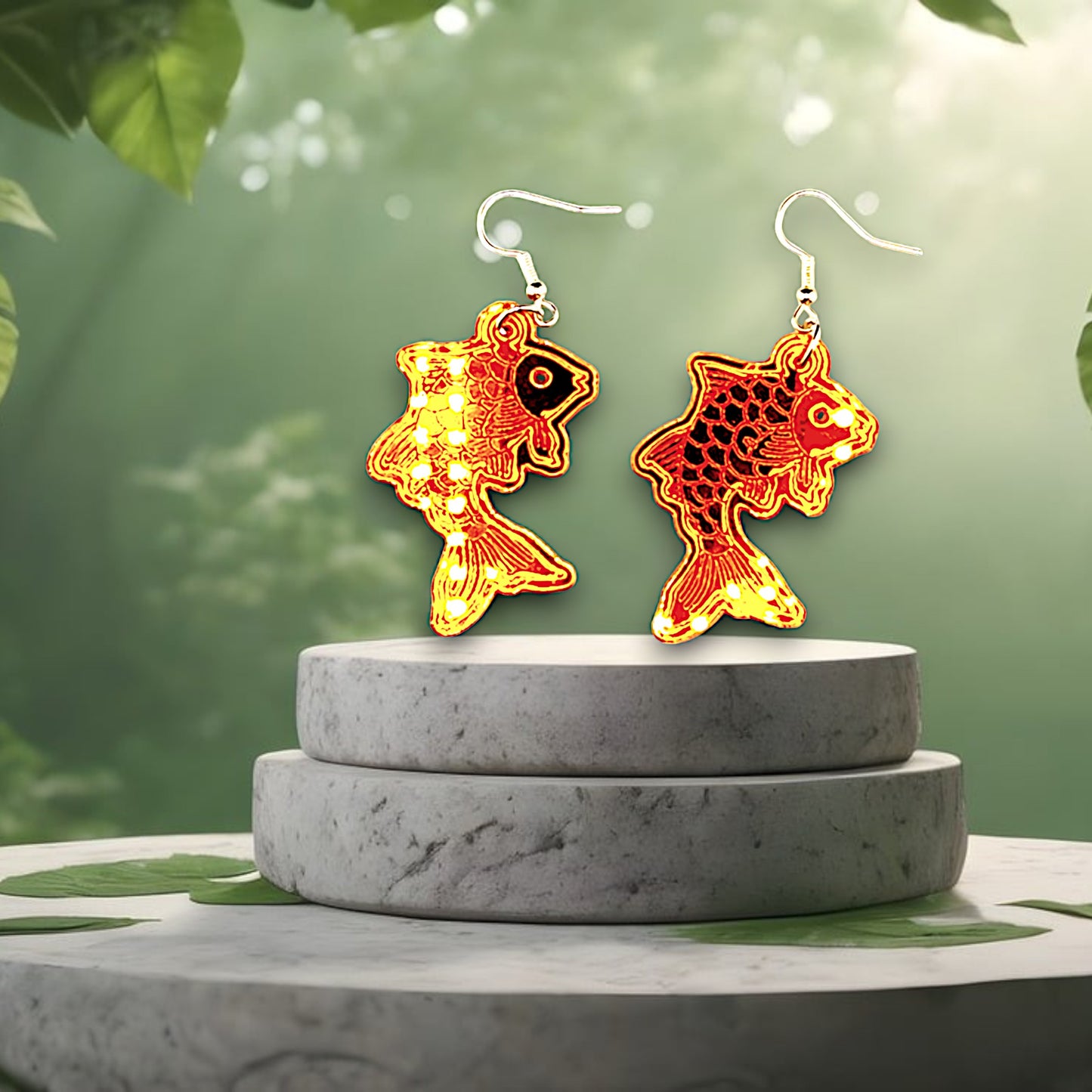 Orange Goldfish Mirror Dangle Earrings