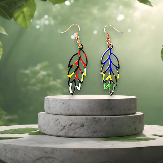 Boho Leaf Multi-Color Patterned Dangle Earrings