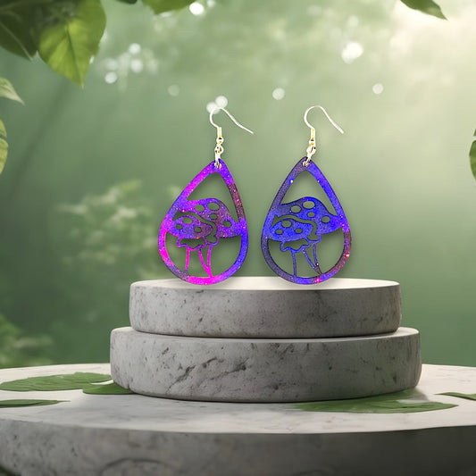 Multi Color Mushroom Teardrop Dangle Earrings