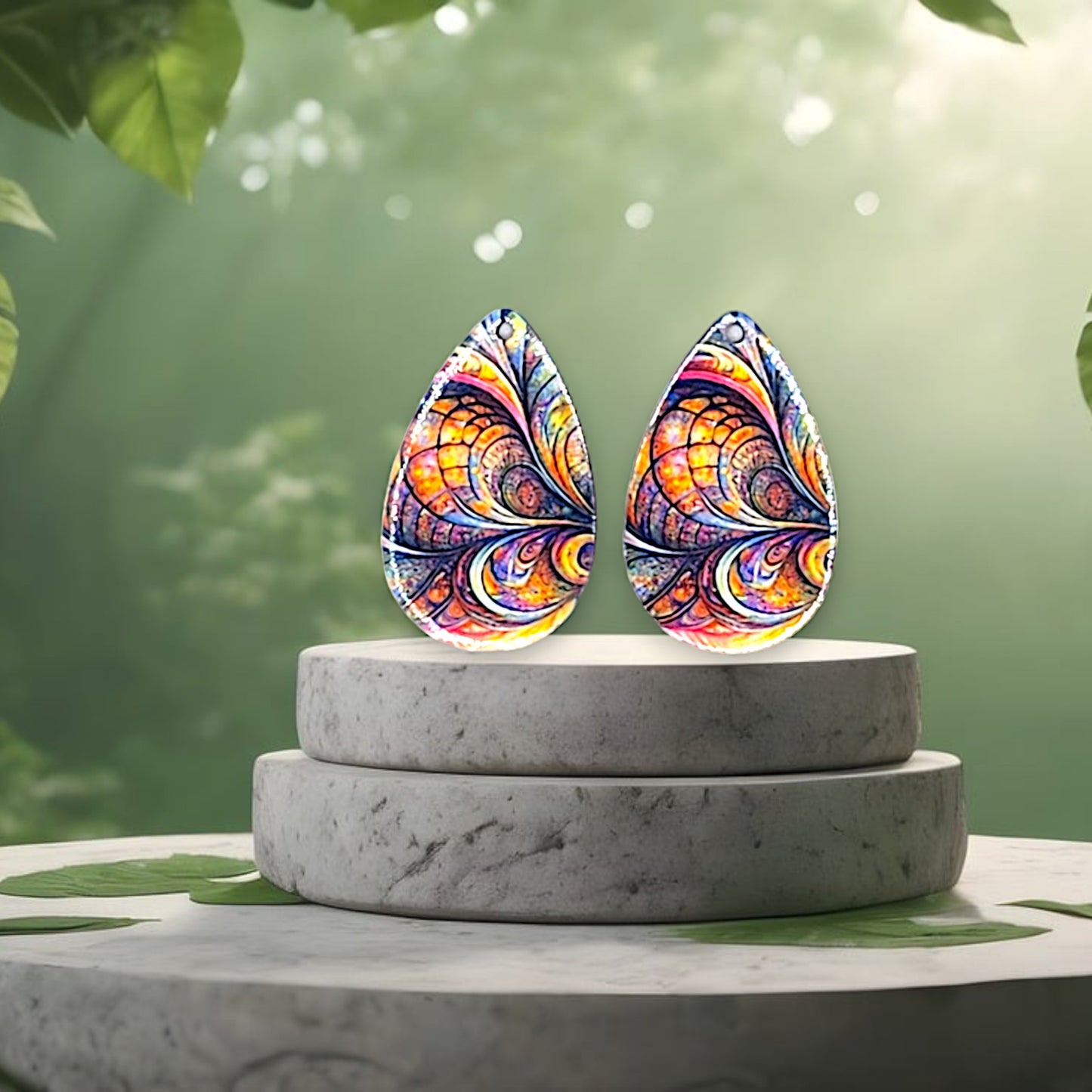 Boho-Stained Glass Swirl Earrings