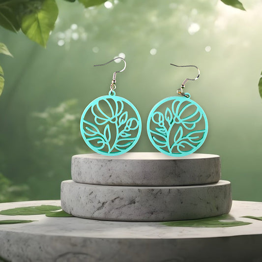 Light green Round Flower Dangle Earrings