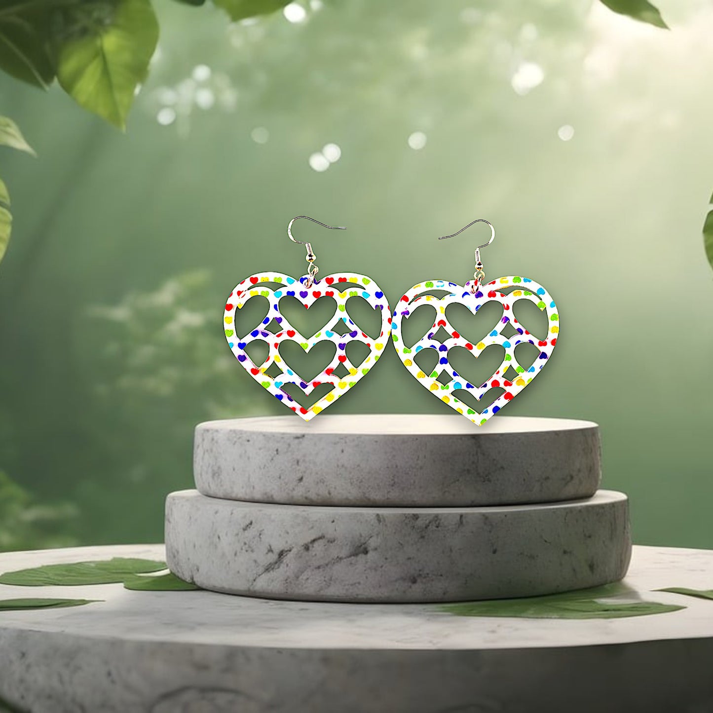 Multi Color Heart Patterned Heart Earrings