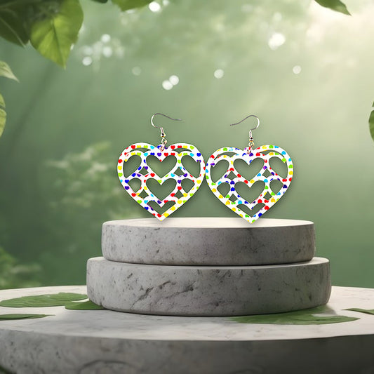 Multi Color Heart Patterned Heart Earrings