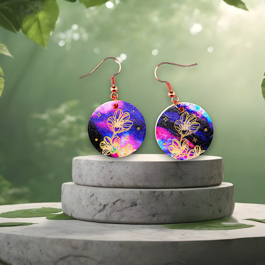 Round Boho Multi Color Flower Dangle Earrings