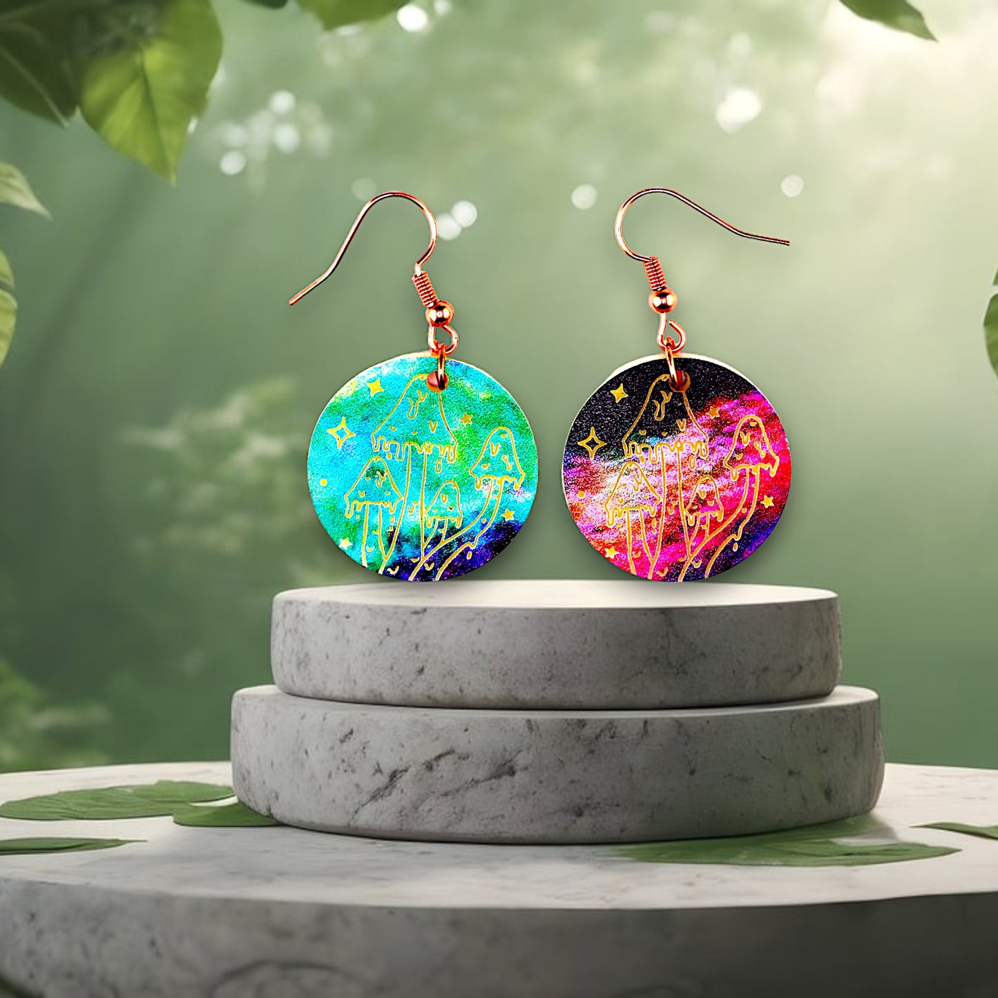 Round Boho Multi Color Flower Dangle Earrings