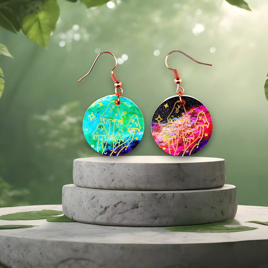 Round Boho Multi Color Flower Dangle Earrings
