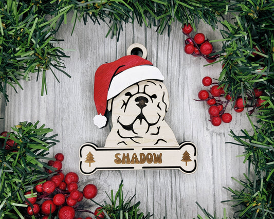 French Mastiff Santa Hat Dog Ornament