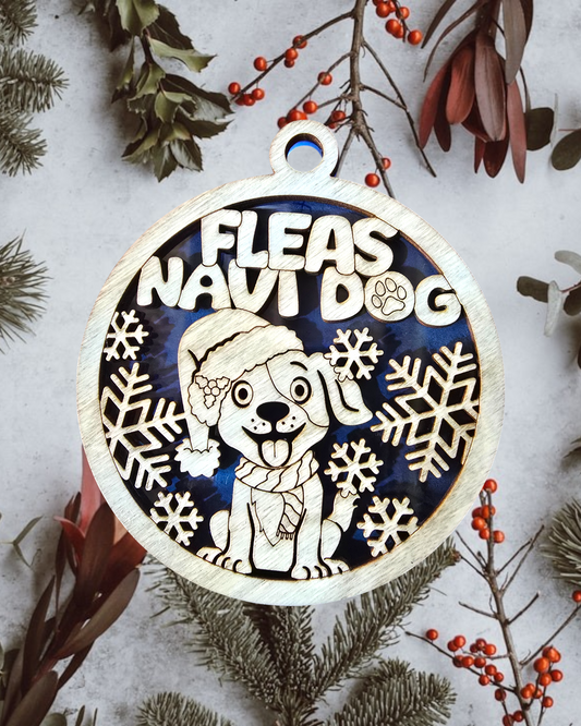 Christmas Fun Pun Ornament - Fleas Navi Dog