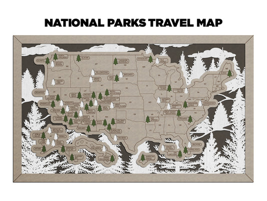 Forest Option 1 National Park Travel Map with Pine Tree Inserts (No Name Plate)