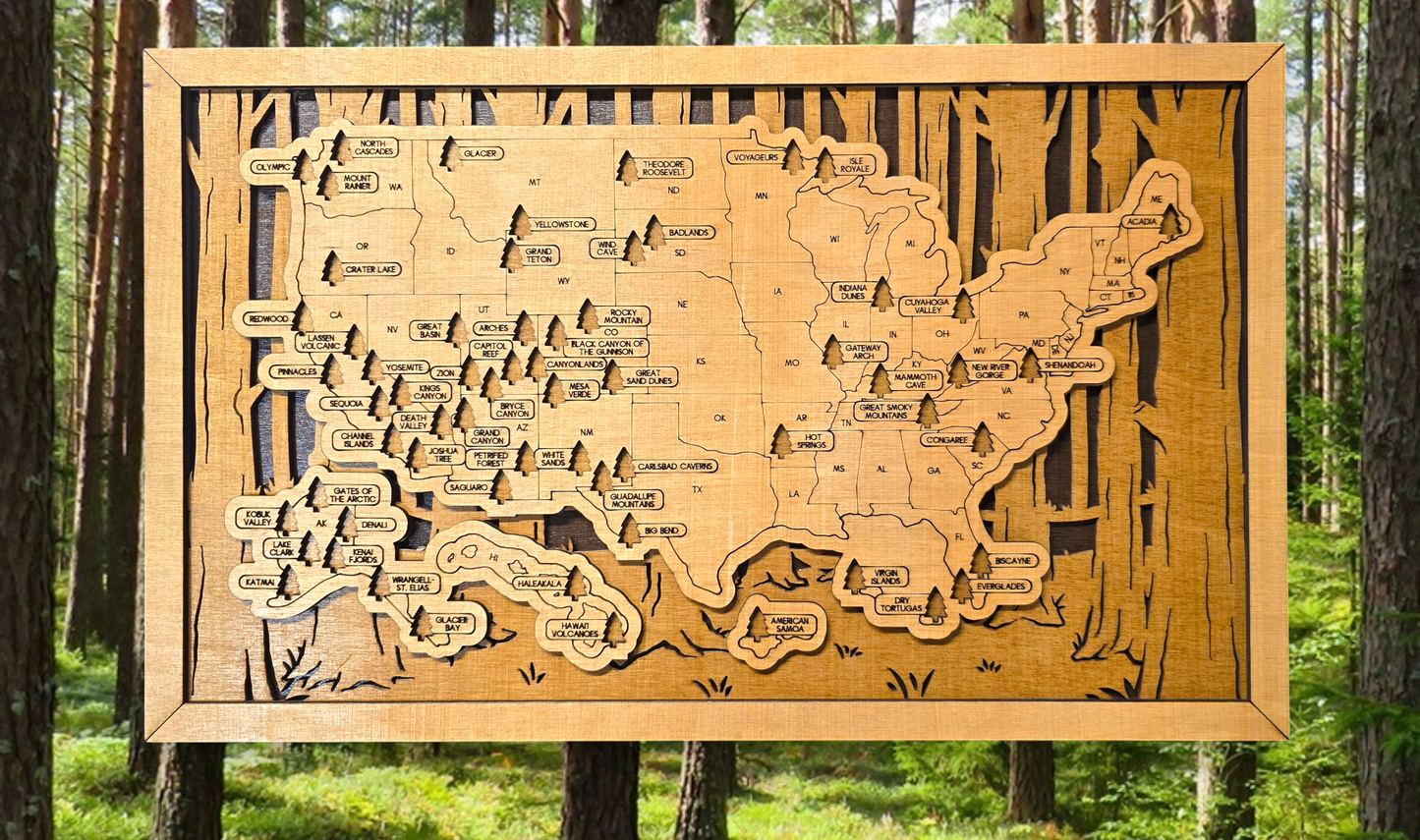 Forest Option 2 National Park Travel Map with Pine Tree Inserts