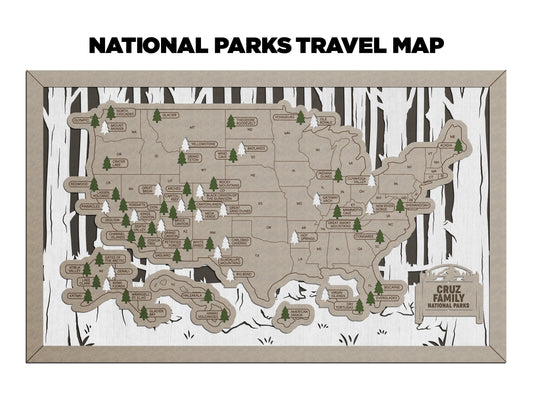 Forest Option 2 National Park Travel Map with Pine Tree Inserts (With Name Plate)