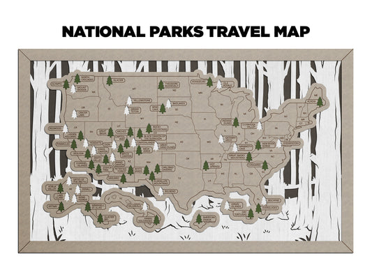 Forest Option 2 National Park Travel Map with Pine Tree Inserts (No Name Plate)