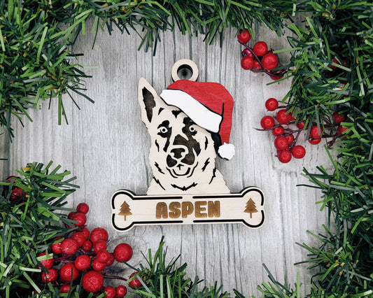 German Shepherd Santa Hat Dog Ornament