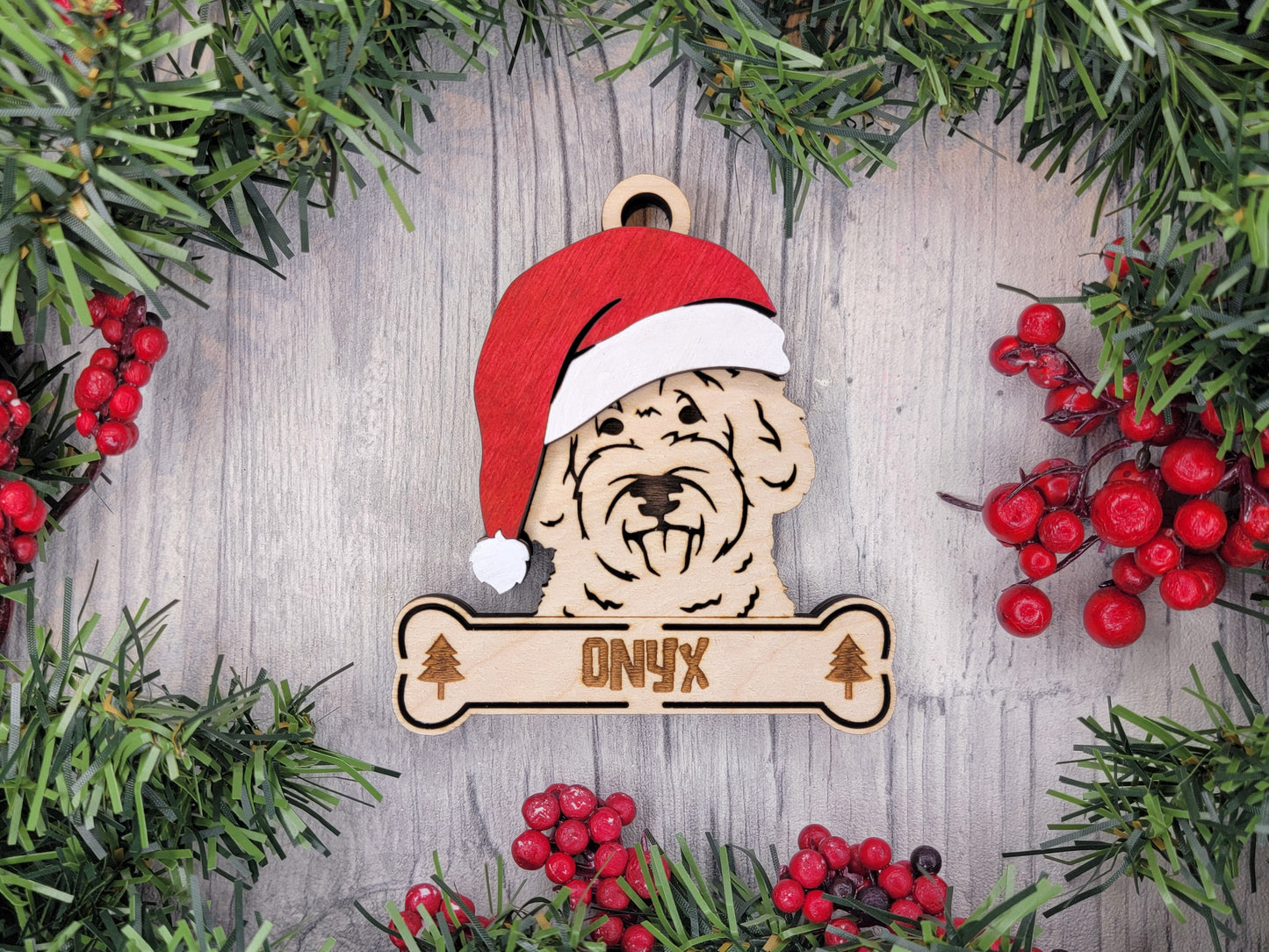 Goldendoodle Santa Hat Dog Ornament
