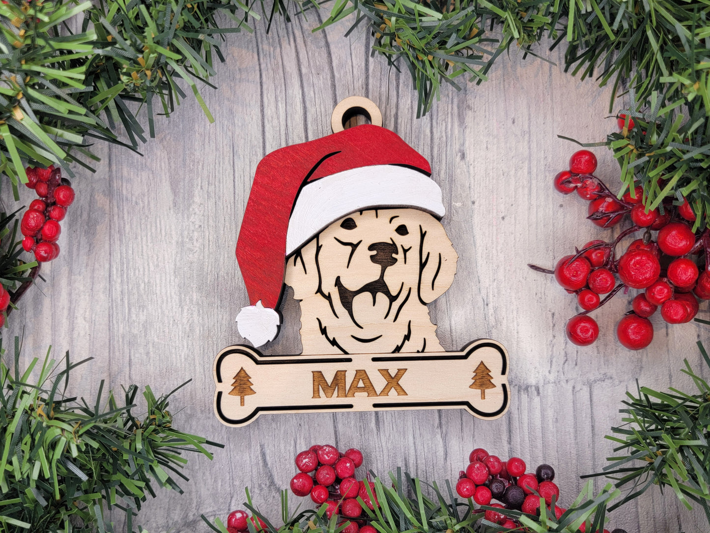 Golden Retriever Santa Hat Dog Ornament