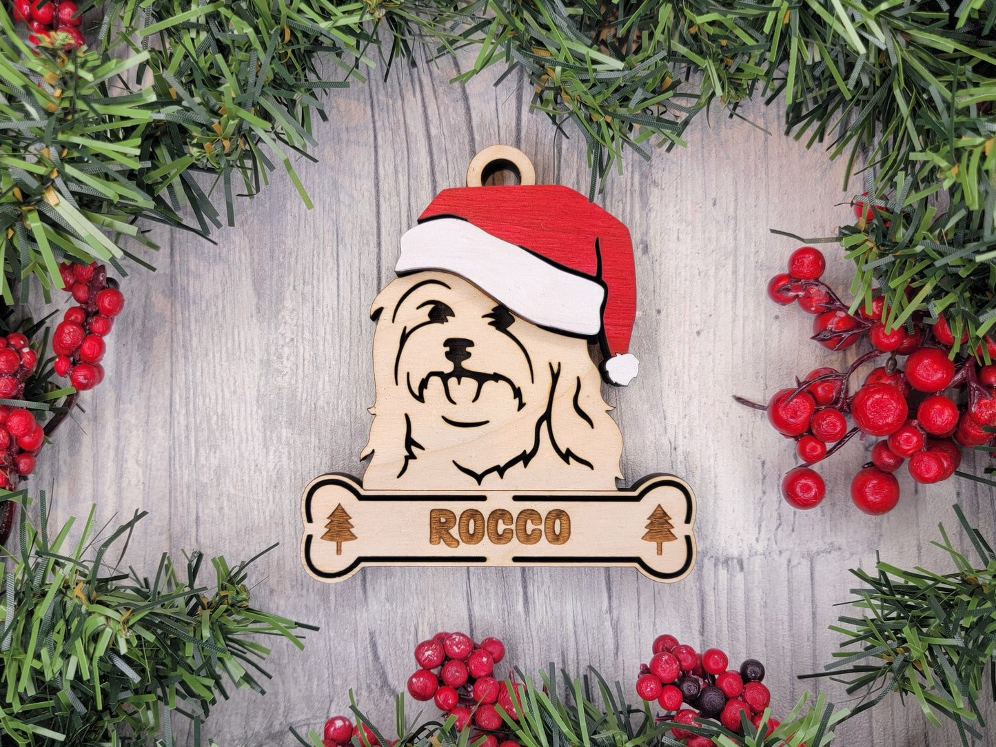 Havanese Santa Hat Dog Ornament
