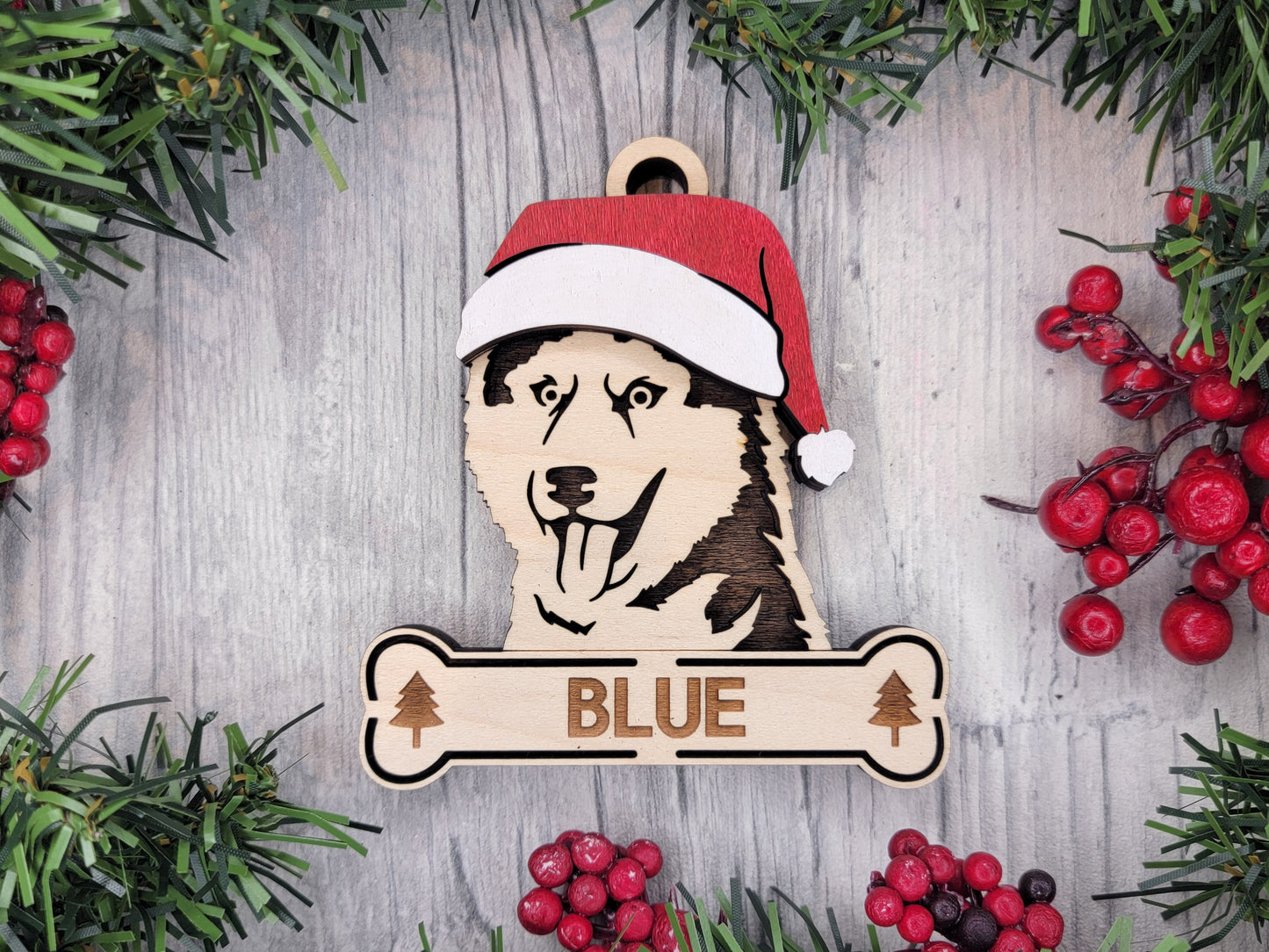Husky Santa Hat Dog Ornament