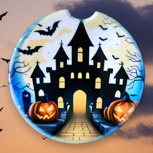 Halloween Castle and Pumpkin 10, Sandstone Car Coaster