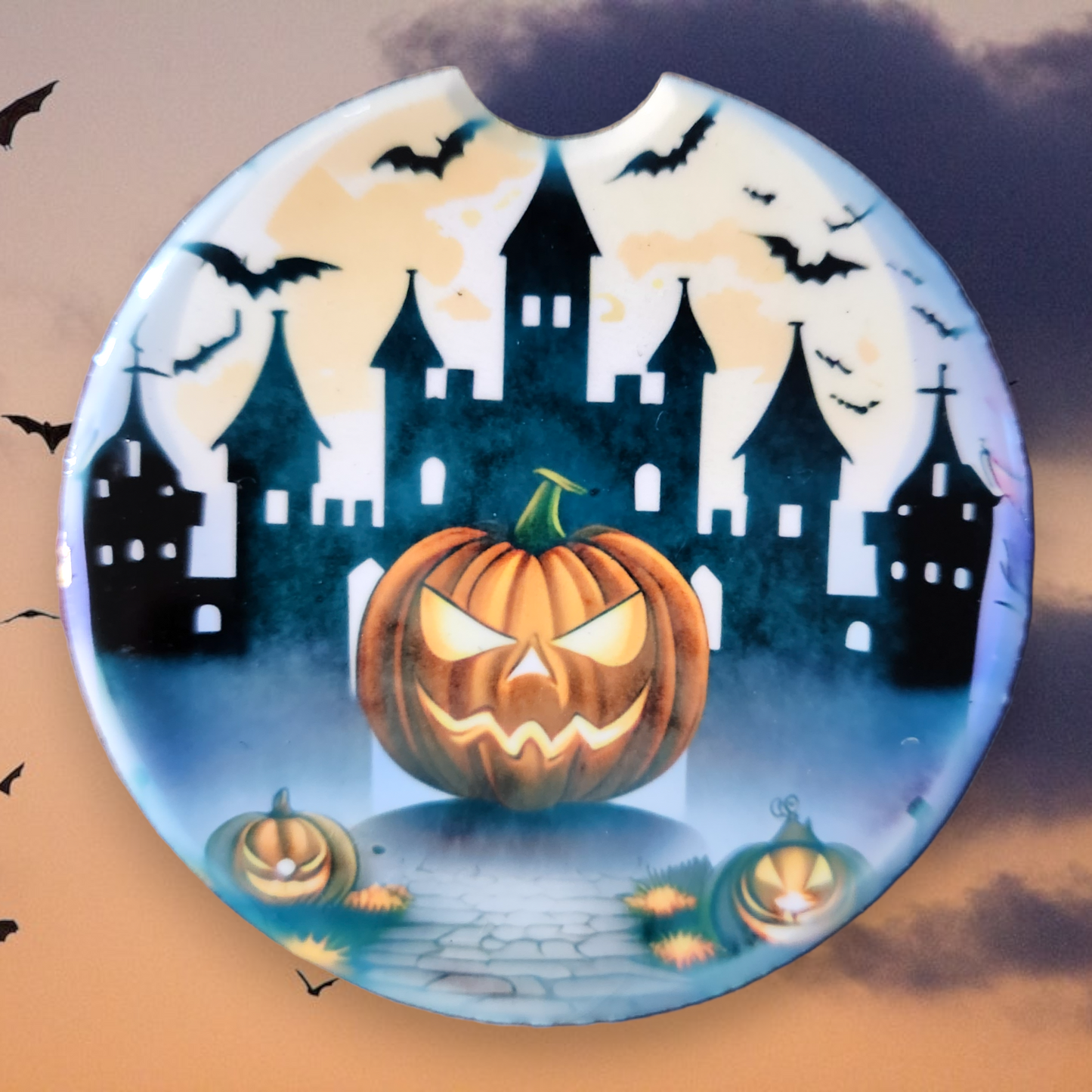 Halloween Castle and Pumpkin 12, Sandstone Car Coaster