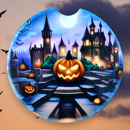 Halloween Castle and Pumpkin 15, Sandstone Car Coaster