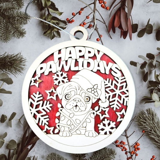 Christmas Fun Pun Ornament -Happy Pawlidays